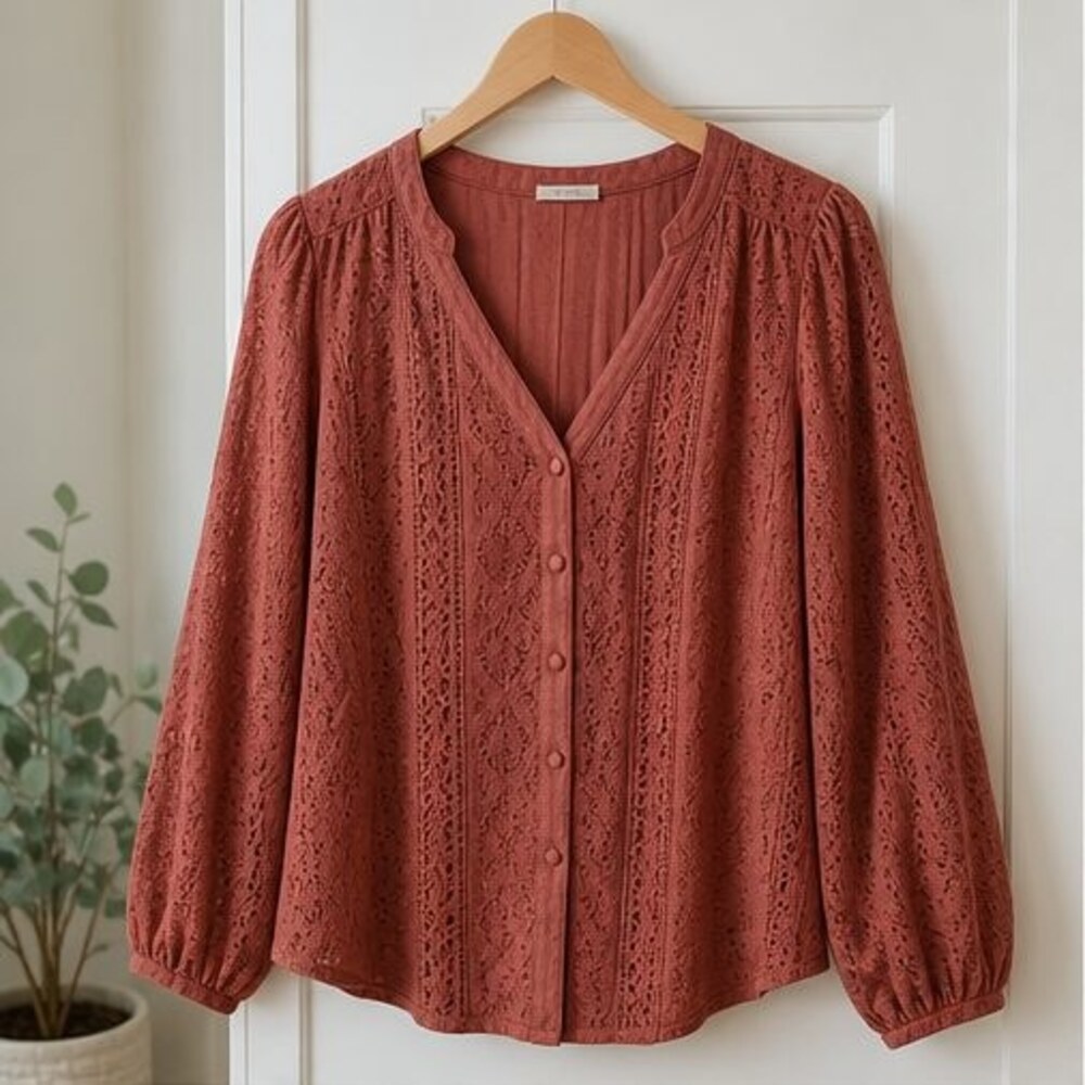 Rust Lace Trim Top